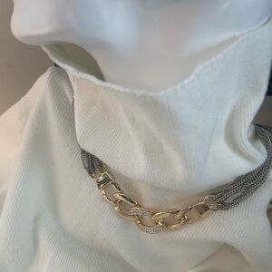 Cha-Ching! Bling Gold and Silver Mixed-Link Statement Necklace - Women Jewelry